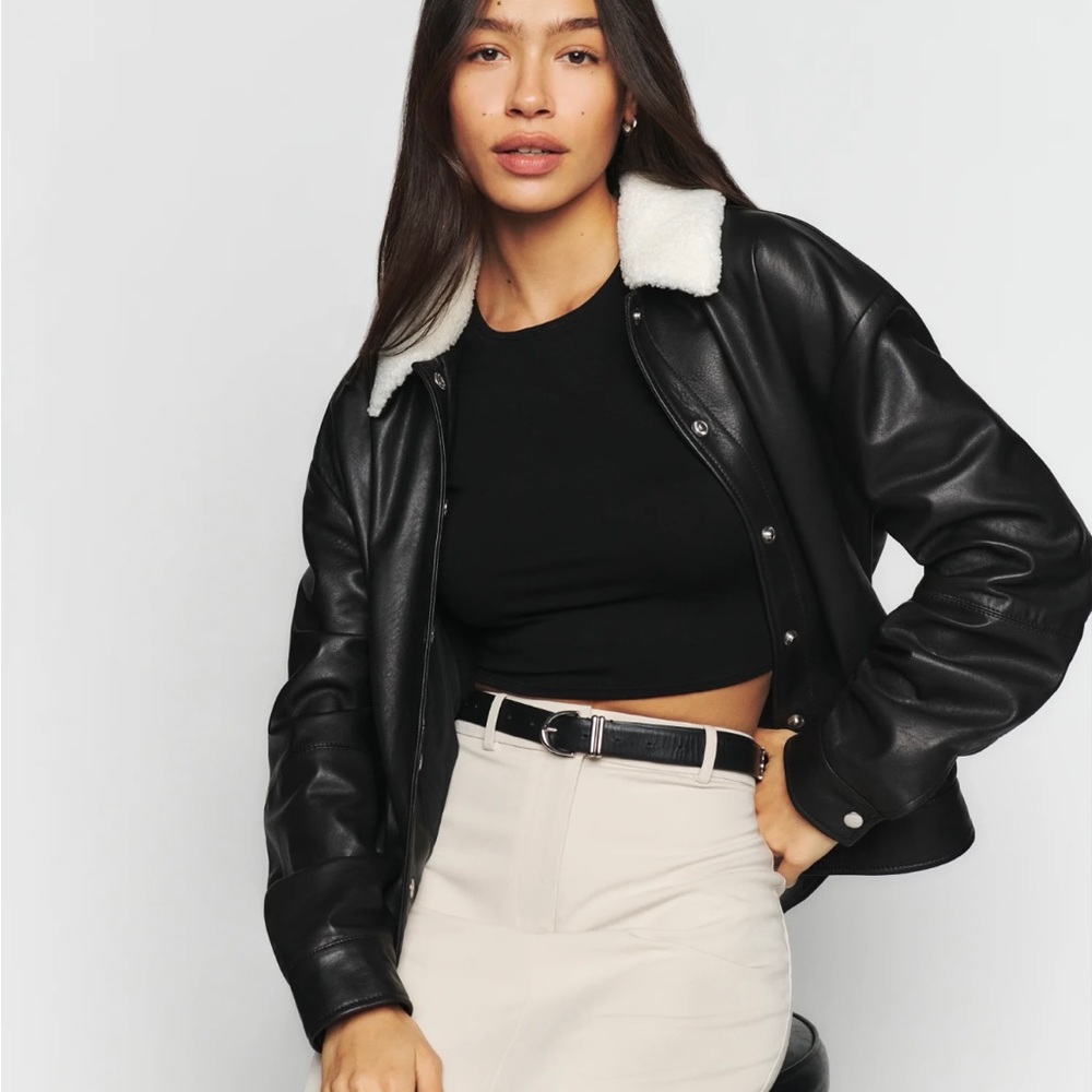 Reformation Veda Hall Leather Bomber Jacket